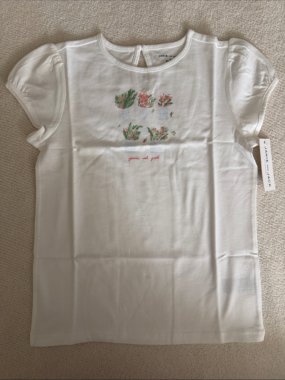 Janie and Jack White Girls' Floral Pot Graphic Tee